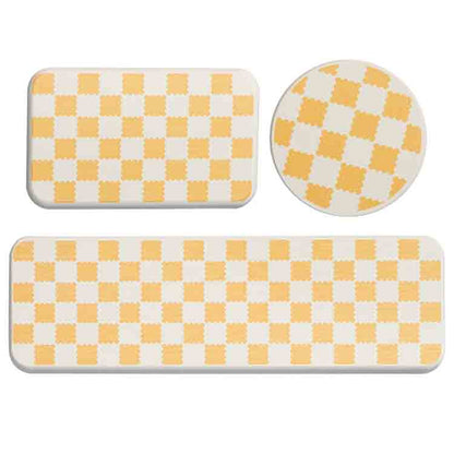 Yellow and White Check Diatomaceous Earth Cup Mat