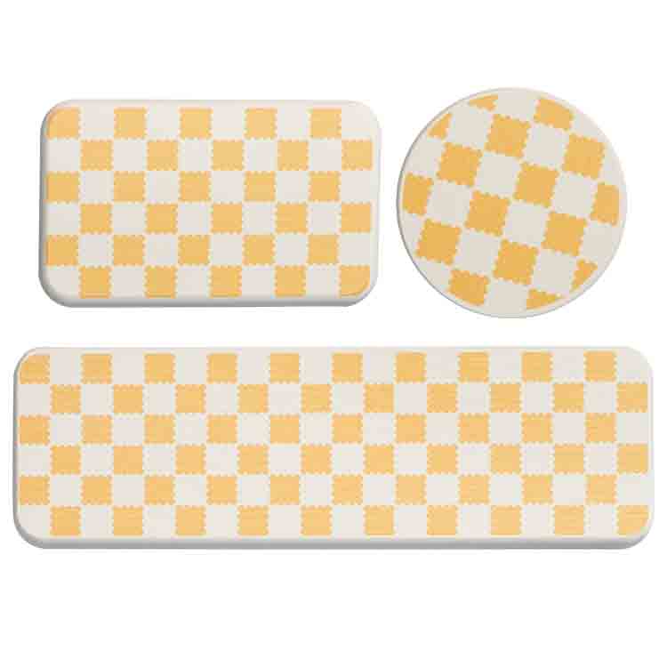 Yellow and White Check Diatomaceous Earth Cup Mat