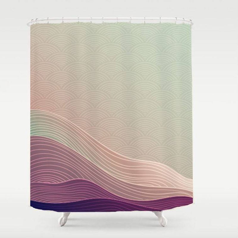 Abstract Purple Wave Line Art Shower Curtain