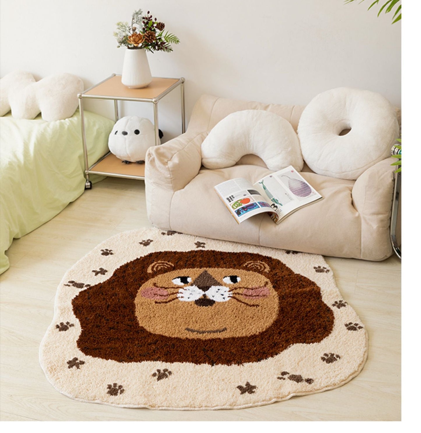 Cartoon Lion Bedroom Mat, Cute Cartoon Animal Mat for Kid's Room, Living Room Area Carpet, 43x43 inches