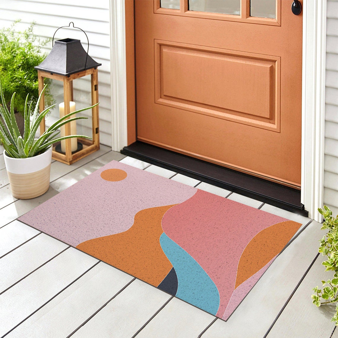 Pink Mountain and River Sunrise PVC Entrance Mat