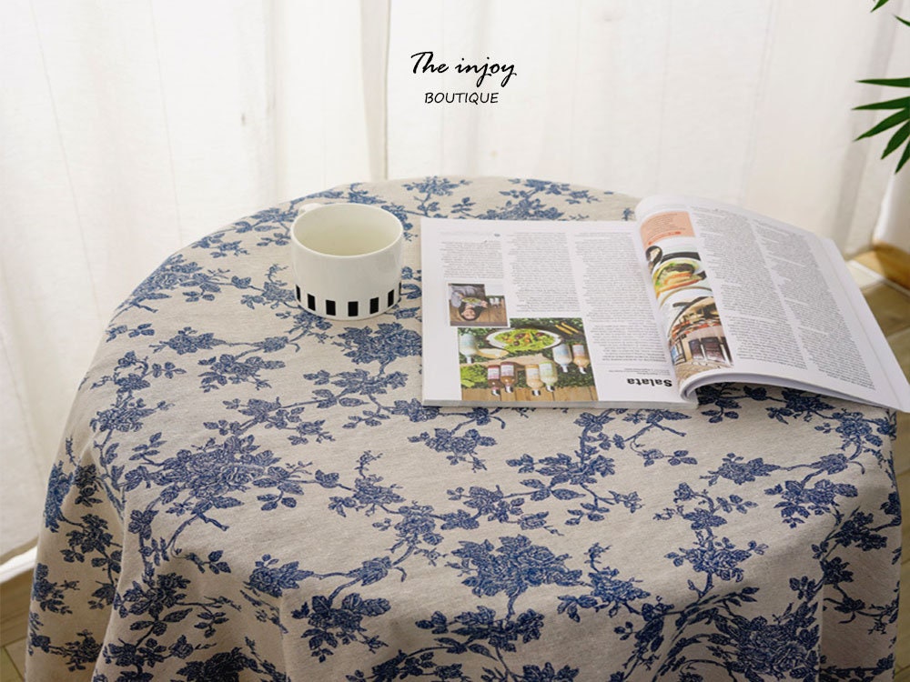 Blue Floral Pattern Tablecloth