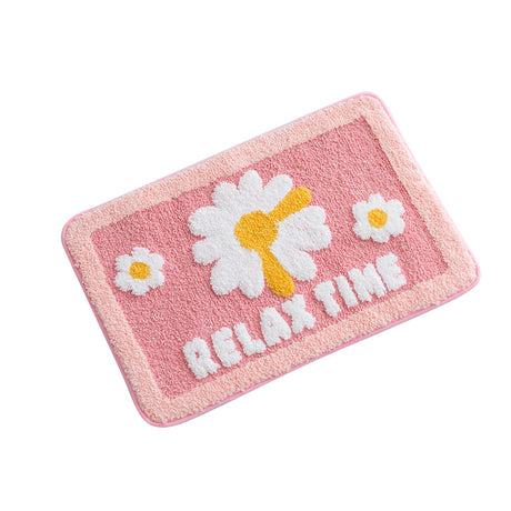 Feblilac Daisy Bath Mat Relax Time, Flower Bathroom Rug, 16"x24"