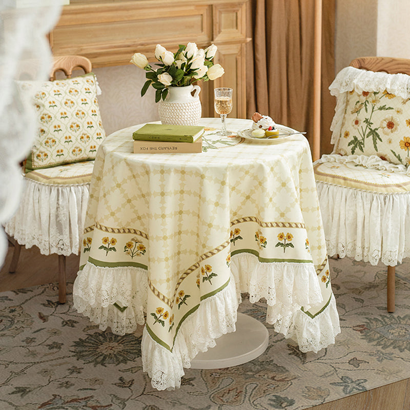 Green field light luxury American French living room tablecloth dining table tablecloth wine cabinet cover cloth pastoral style high-end round table tablecloth