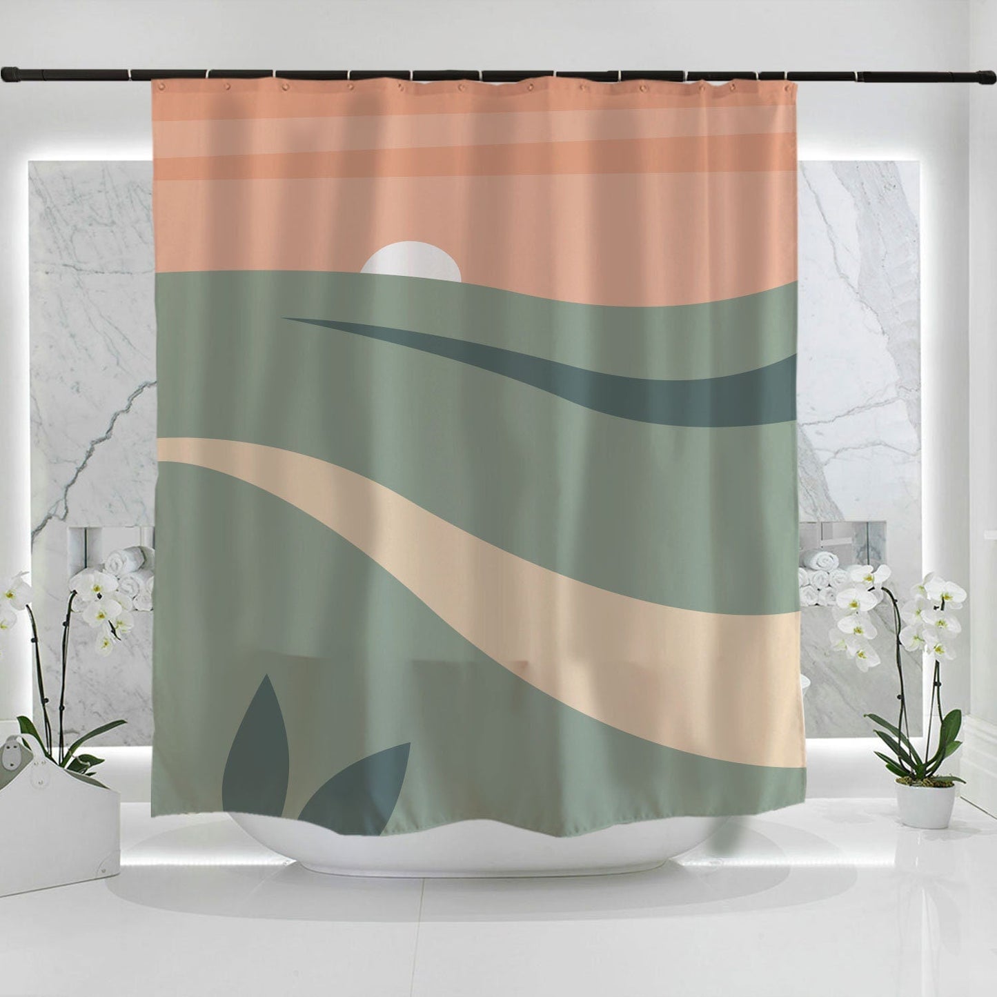 Orange Green Sunrise Shower Curtain