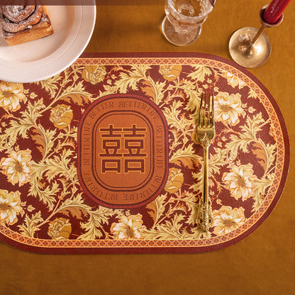 [Two] Splendid Marriage Festive Placemat Red High-quality Wedding Dining Table Mat Waterproof Oil-proof Heat Insulation Mat