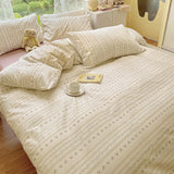 Simple Style Little Flowers Stripe Cream Bedding Set Washable 60s Cotton Duvet Cover Bedding Set