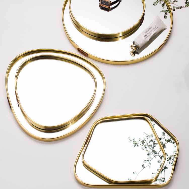 Nordic Style Golden Mirror Trilateral Circle Pentagonal Circle Tray, Aromatherapy Tray, Jewelry Tray, Decoration Tray