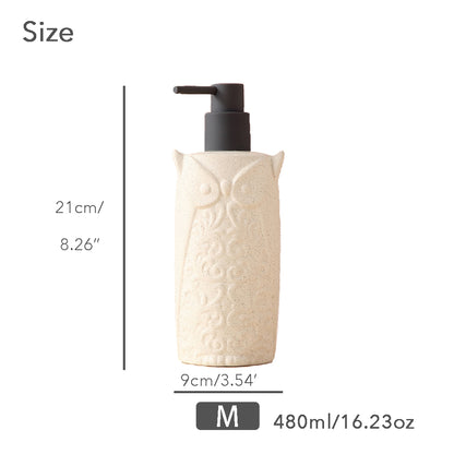Off white Ceramic Soap Dispenser, Liquid Bathroom Bottle, Owl Design, Refillable Reusable Lotion Pump for Bathroom Kitchen, 480ml/16.23oz