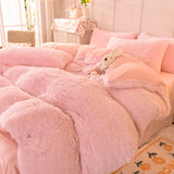 Solid Color Poly Mink Flannel Puffy Duvet Cover Bedding Set