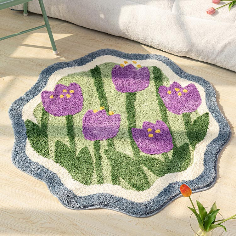 Feblilac Purple Tulip Garden Bedroom Mat, Multiple Sized Floral Non Slip Bathmat, Floral Bathroom Rugs, Green Anti Slip Toilet Mat, Soft Thick Bathroom Carpet, Art Bathroom Mats, Best Bath Rugs, Hot Shower Mat Non Slip, Toilet Rug