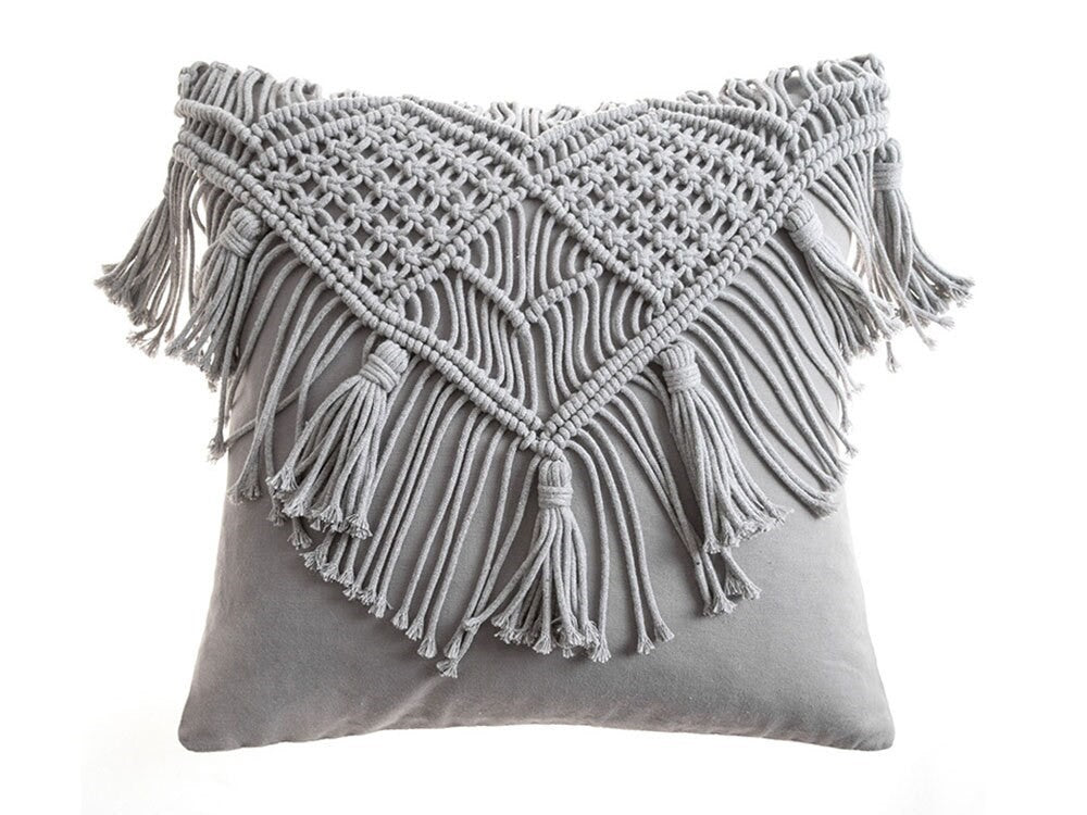 Macrame Tassels Pillow Cover, Boho Style Handmade Woven Cover
