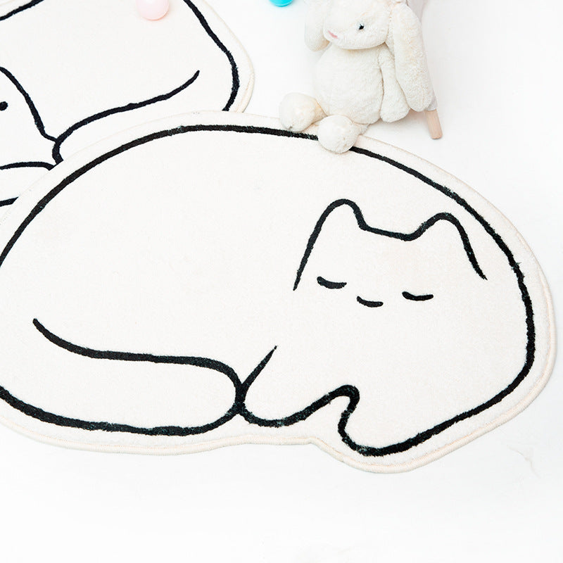 Cute White Cat Bath Mat