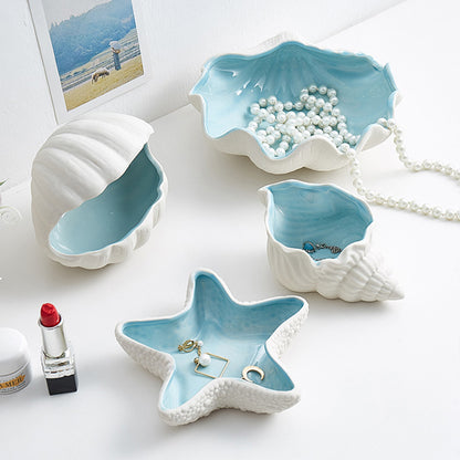 Ceramic Tray, Ocean, Shell Decorative Tray, Jewelry Dish, Display Tray, Handmade Entryway Trays, Key Jewelry Fruits Holders, Blue