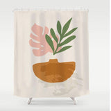 Modern Pink Green Leaves Shower Curtain
