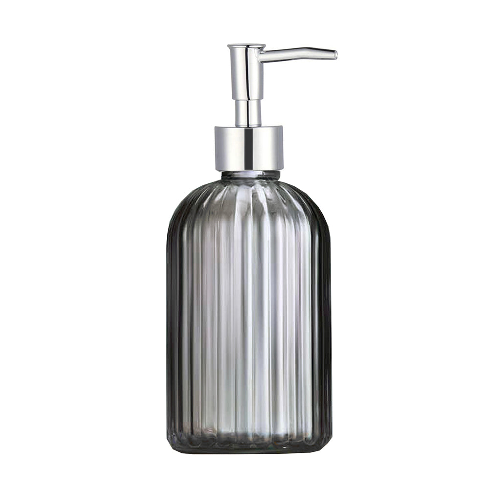 Gray Glass Soap Dispenser, Simple Lines Pump Bottle, 420ml/14.07 oz