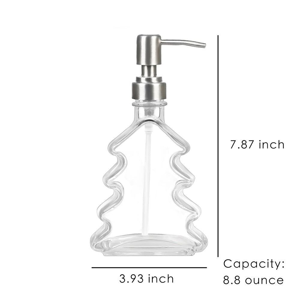 Clear Glass Soap Dispenser, Pine Tree Shape Pump Bottle, 250ml/8.8 oz