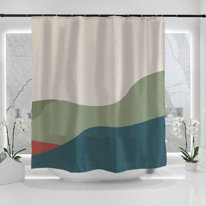 Green Beige Mountain Field Shower Curtain
