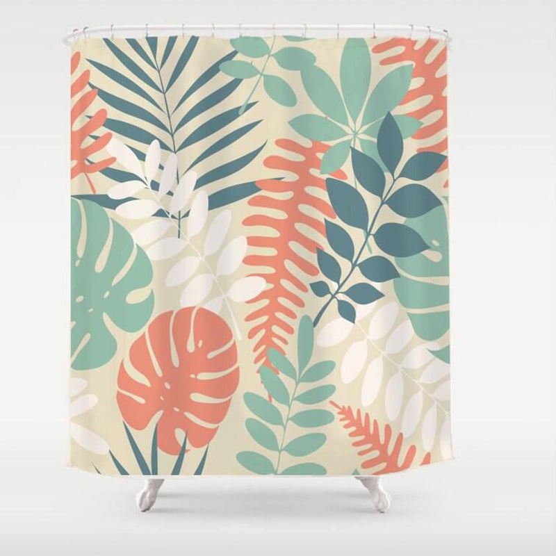 Green and Red Tropical Leaves Shower Curtain