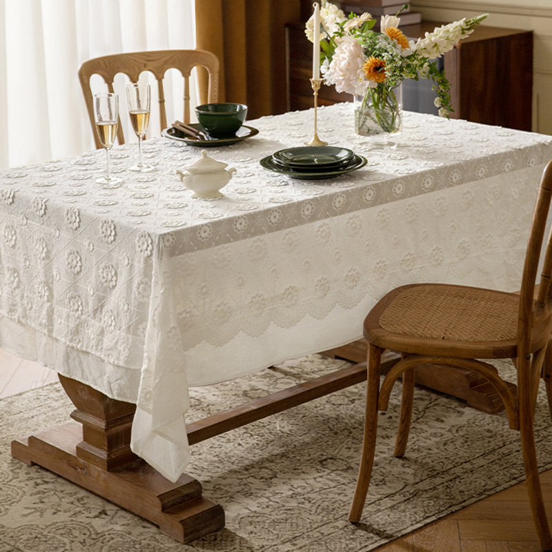 White tea high-end white lace tablecloth French Nordic ins light luxury cotton hemp style round tablecloth coffee table tablecloth