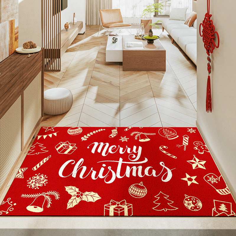 Feblilac Red Merry Christmas PVC Coil Door Mat