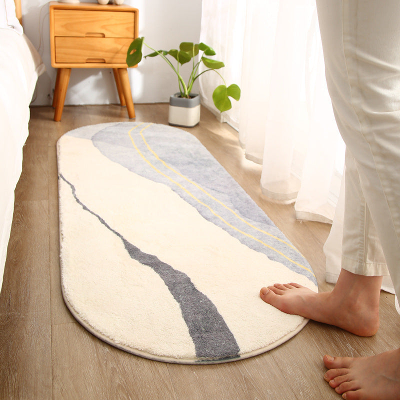 Modern Fluffy Bedroom Mat, Abstract Grey River Rug