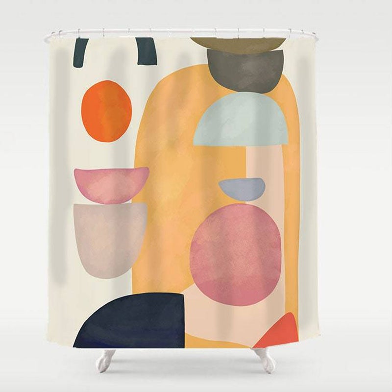 Feblilac Abstract Art Scene Shower Curtain, with Hooks, Geometric Bathroom Curtains with Ring, Unique Bathroom décor, Boho Shower Curtain, Customized Bathroom Curtains, Extra Long Shower Curtain