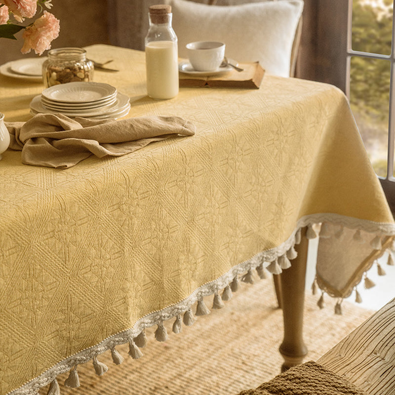 Ai Luodi American cotton yellow tablecloth Nordic simple modern table pure color fresh cotton and linen jacquard round tablecloth