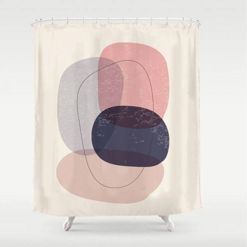 Pink and Blue Circle and Line Art Shower Curtain