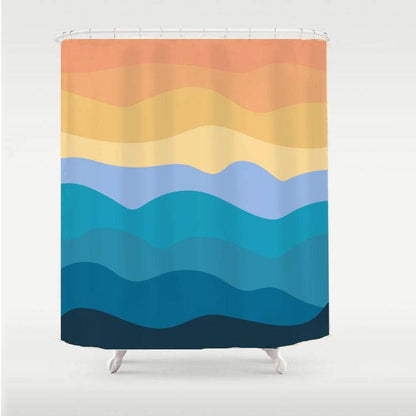 Orange and Blue Wave Shower Curtain