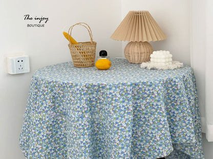 Green White Flower Pattern Tablecloth