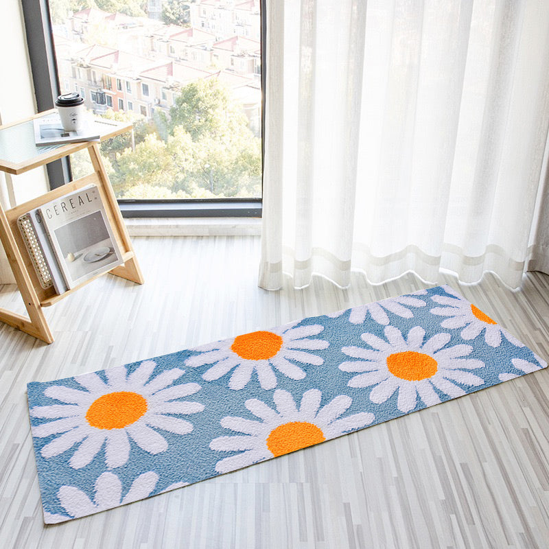 Feblilac Blue Daisy Runner Mat for Bedroom, Flower Floral Area Rug, Soft Plush Carpet for Living Room Bedroom Bathroom