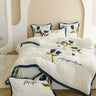 Poly Embroidery Flower Milk Cashmere Flannel Duvet Cover Bedding Set Blue/Red