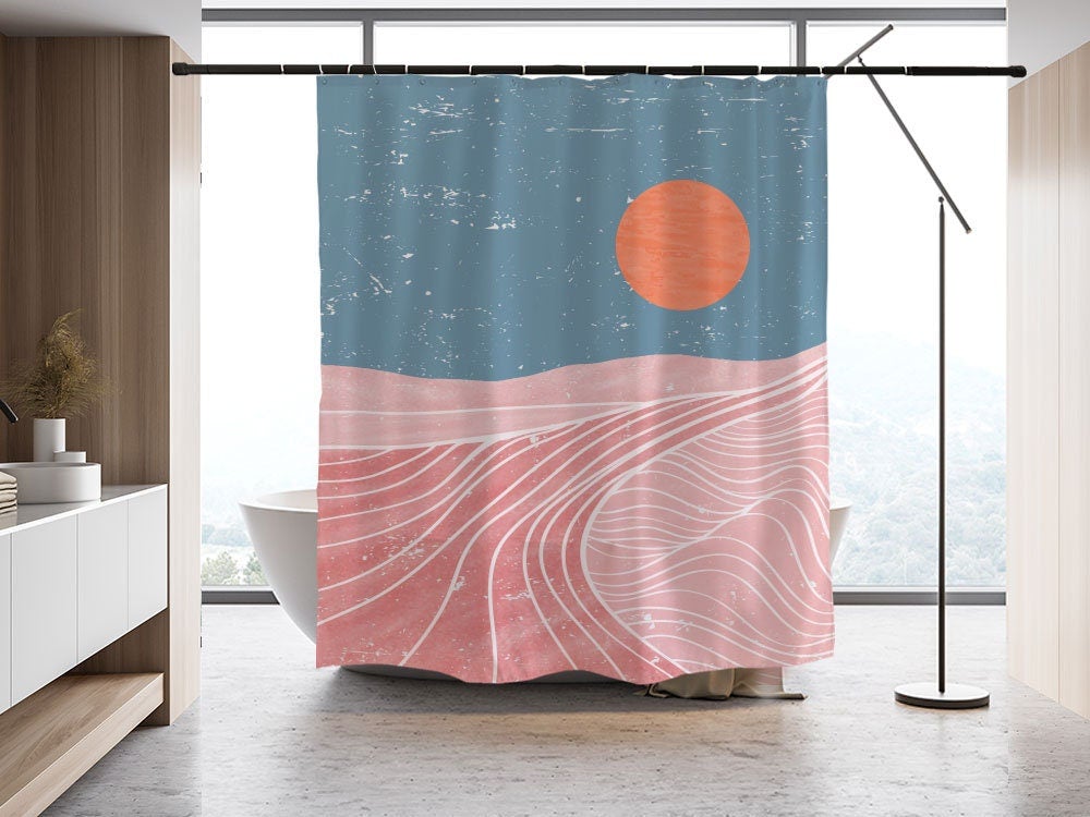Blue Pink Sunset Shower Curtain