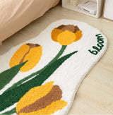 Yellow Tulip Bedroom Runner Mat, Floral Bathroom Rug, Soft Plush Anti Slip Mat for Bedroom Bathroom, Soft Thick Area Carpet