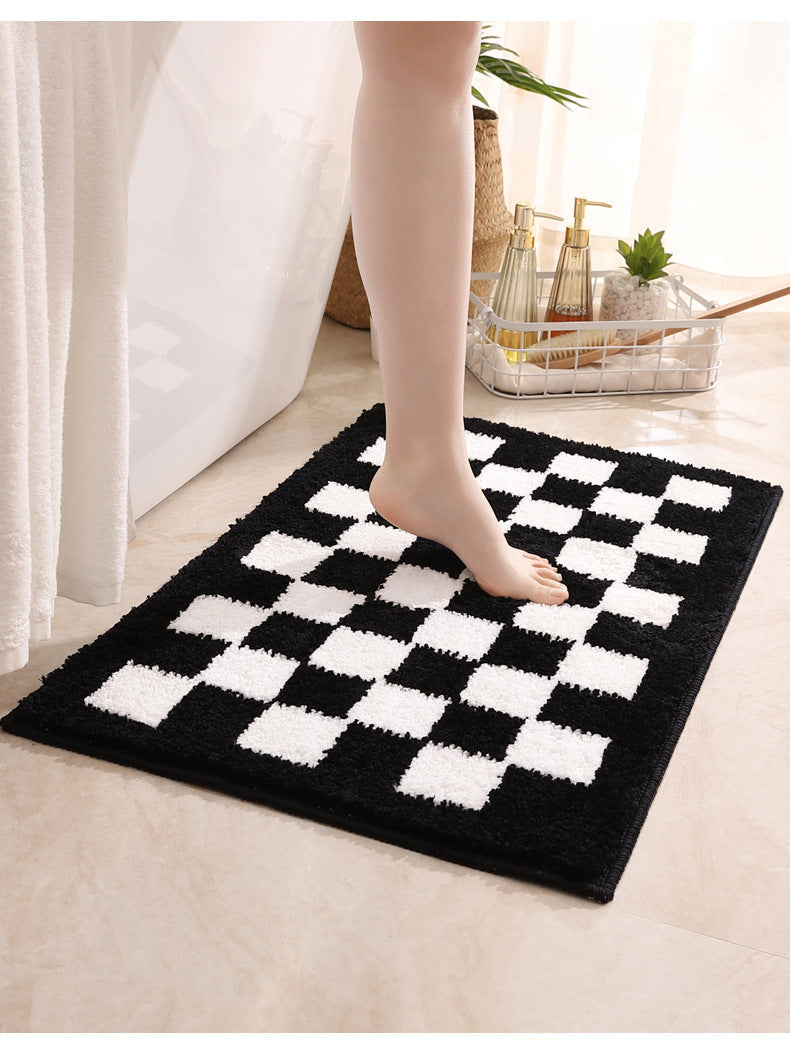 Feblilac Smog Blue and White Checkerboard Ultra Soft Bathroom Rug, Multiple Sized Bathroom Rug, Simple Soft Plush Water-Absorbent Mat, Machine Washable, Anti Slip Toilet Mat, Black and White Thick Bathroom Carpet, Art Bathroom Mats, Best Bath Rugs