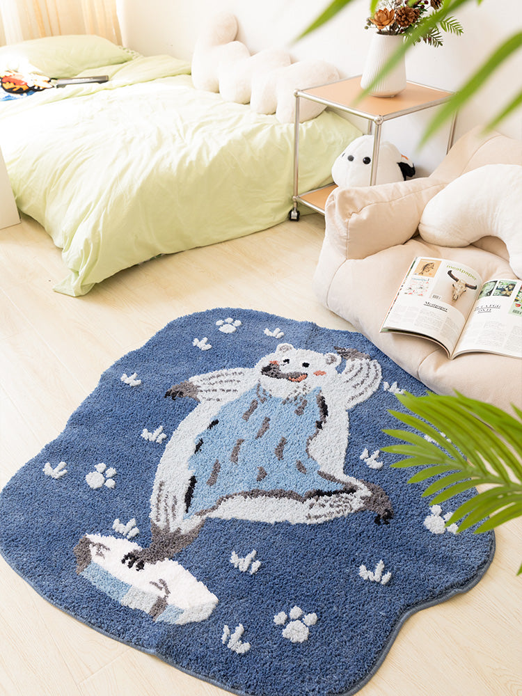 Dancing Polar Bear Bedroom Mat, Cute Cartoon Animal Mat for Kid's Room, Living Room Area Carpet, 43x43 inches