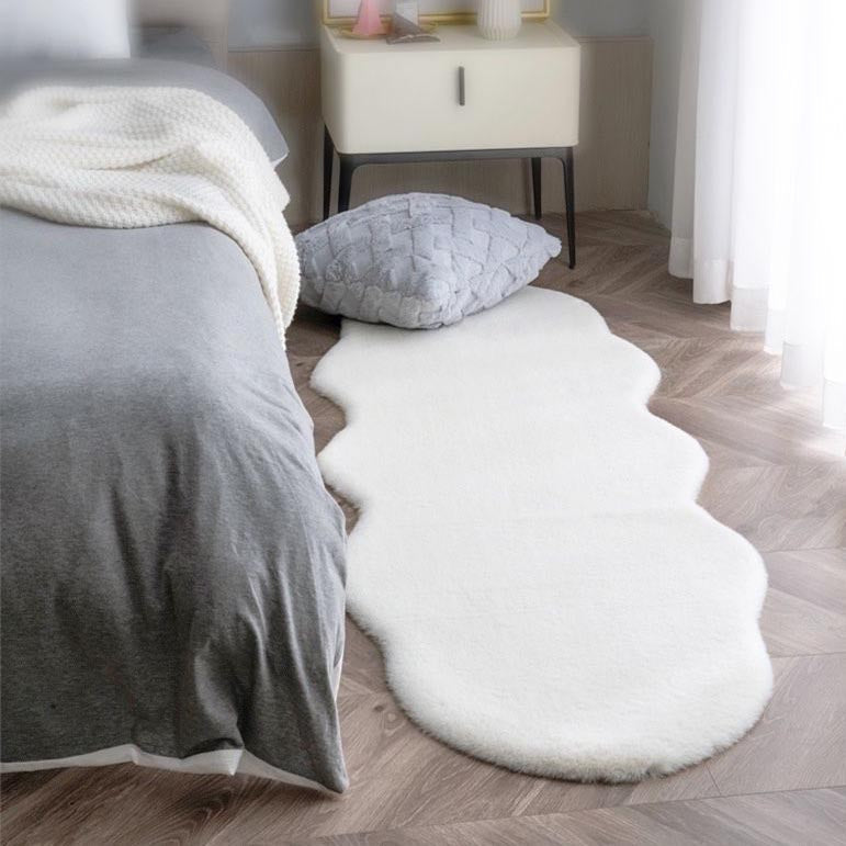 Feblilac White Grey Rabbit Hair Feel Bedroom Rug, Pure Area Rug, White Bedroom Runner, Dark Grey Bedroom Mat, Multiple Sized Anti Slip Bedroom Mats, Soft Thick Bedroom Carpet, Art Area Mats, Best Bedroom Rugs, Hot Runner Non Slip