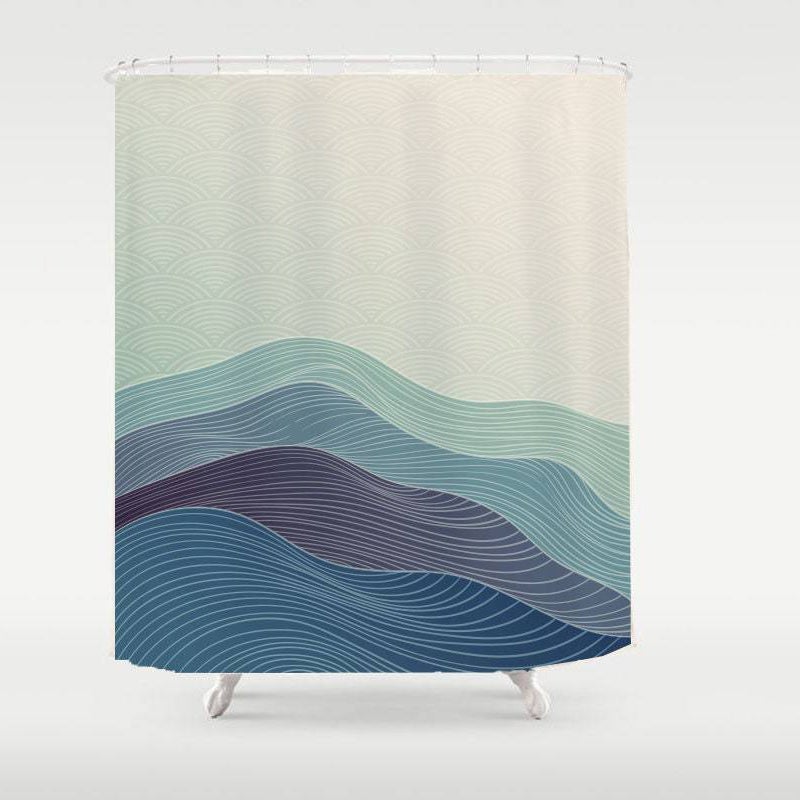 Green and Blue Wave Shower Curtain