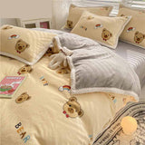 Poly Lovely Bear Milk Cashmere Flannel Berber Fleece Duvet Cover Bedding Set