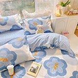 Blue Big Flower Bedding Set Washable 60s Cotton Duvet Cover Bedding Set