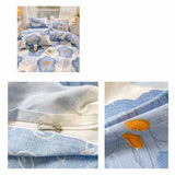 Blue Big Flower Bedding Set Washable 60s Cotton Duvet Cover Bedding Set