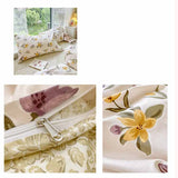 Simple Style Yellow and Purple Flowers Khaki Bedding Set Washable 60s Cotton Duvet Cover Bedding Set