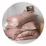 Grey Yarn-Dyed Stripe Knit Fabric Bedding Set Cotton Duvet Cover Bedding Set