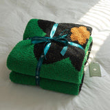 Black Flower Knitted Throw Sofa Blanket