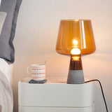 Cup Table Light Modern Smoke Gray/Amber Glass 8"/10" Wide 1 Head Nightstand Lamp with Cement Base