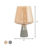 Cup Table Light Modern Smoke Gray/Amber Glass 8"/10" Wide 1 Head Nightstand Lamp with Cement Base
