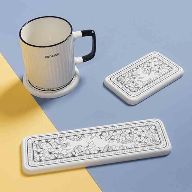Black and White Flower Diatomaceous Earth Cup Mat