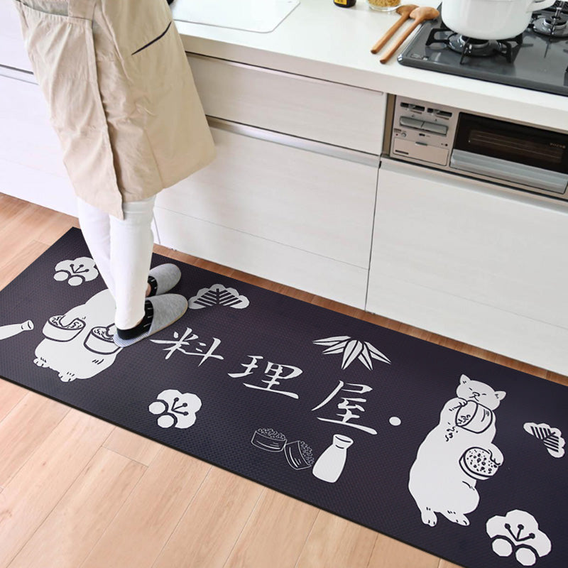 Cats Love Food Black and White Kitchen Mat