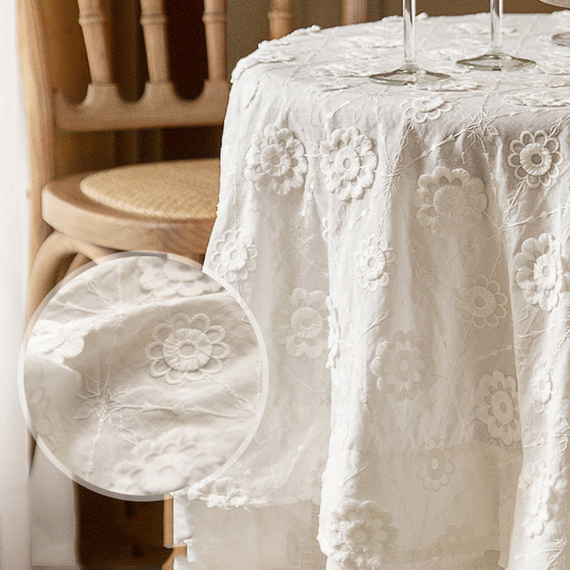 White tea high-end white lace tablecloth French Nordic ins light luxury cotton hemp style round tablecloth coffee table tablecloth